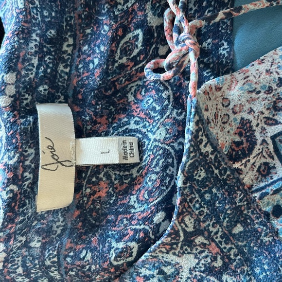 Joie Aidee Blue Printed Silk Chiffon Long Sleeve Mini Dress Large - Picture 9 of 9